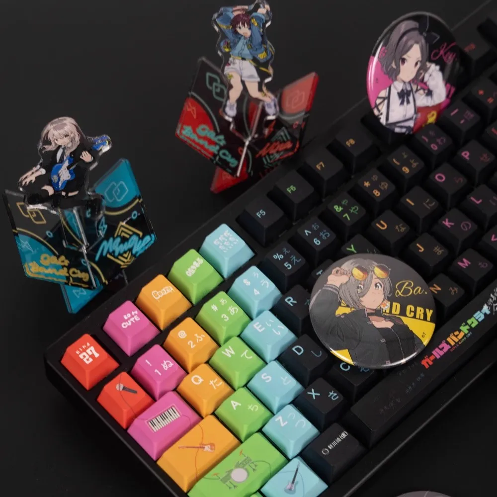 Imagem -04 - Conjunto Meninas Banda Chorar Keycaps Pbt Corante Subbed Anime dos Desenhos Animados Tampas Chave de Jogo Cereja Perfil Keycap para mx Switch Teclado 75 96 980 1