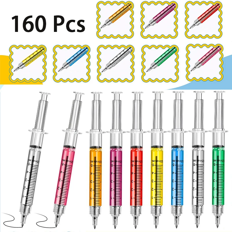 160Pcs Syringe Pens Nurse Pens Black Blue Ink Ballpoint Pen Retractable Novelty Pen for Nurses Student School Supplies