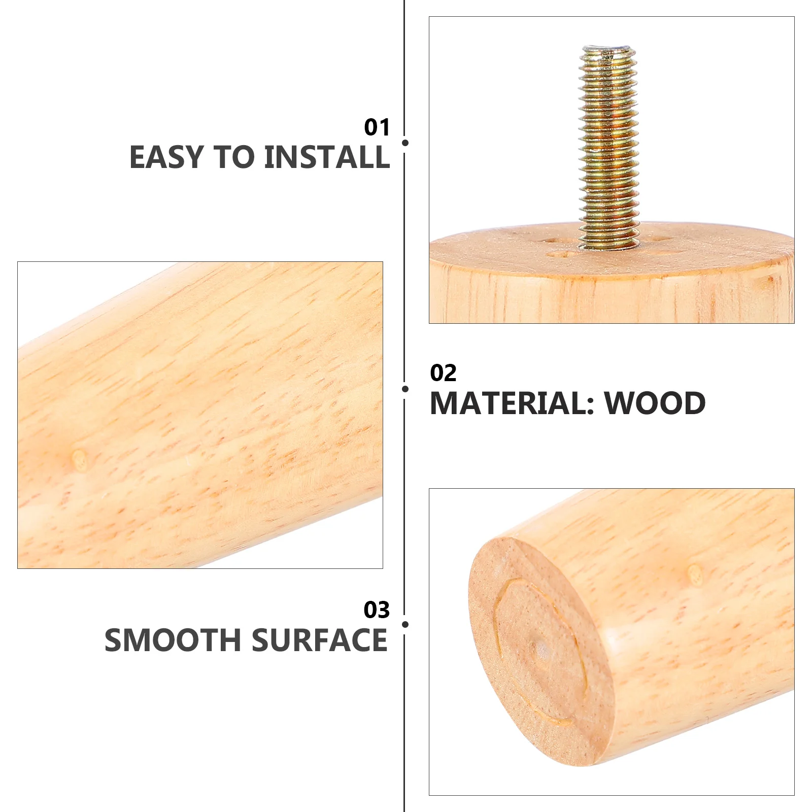 4 Pcs Wooden Cabinet Legs Modern Design Furniture Tapered Table Hand-polished Chair Replacement Feet