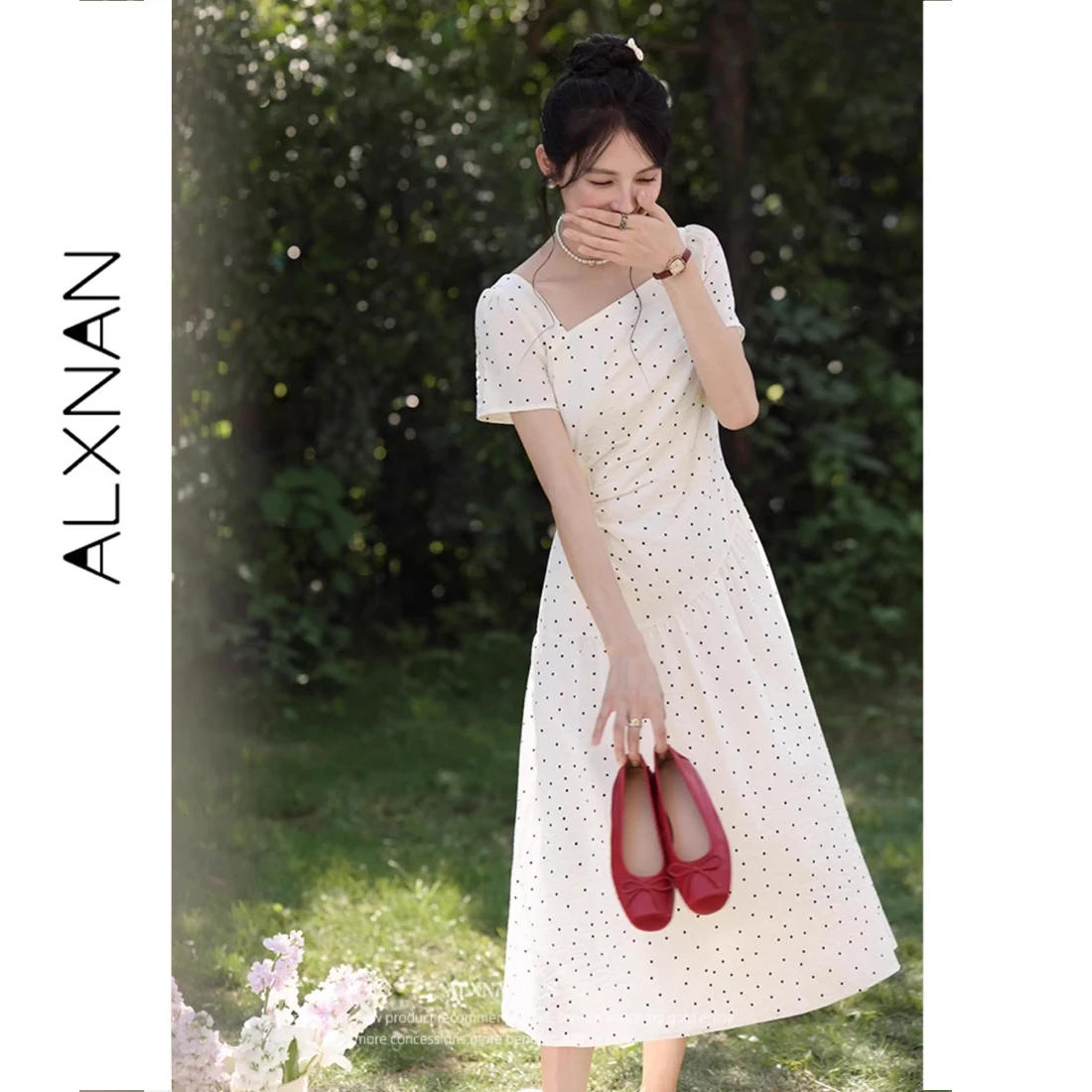 

ALXNAN Polka Dot Dress Women Elegant Vintage Square Neck Casual Holiday Ladies Party Long Dresses 2026 Female Clothing DYL661831