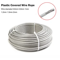 10Meters 304 Stainless Steel Wire Rope PVC Plastic-coated Cable Clothesline Rope Diameter 0.6mm 0.8mm 1mm 1.2mm 1.5mm 2mm