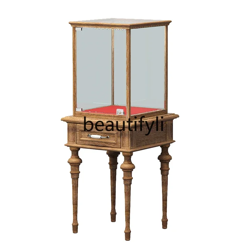 خمر الخشب الصلب الرجعية خزانة عرض المجوهرات اليشم الزجاج خزانة عرض المنتج #1