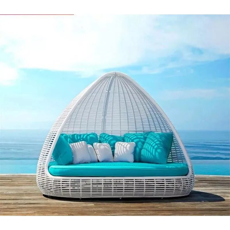 Outdoor Rattan Bed Villa Terrace Courtyard Rattan Furniture Resort B&B, Beach Swimming Pool, Creative Sofa