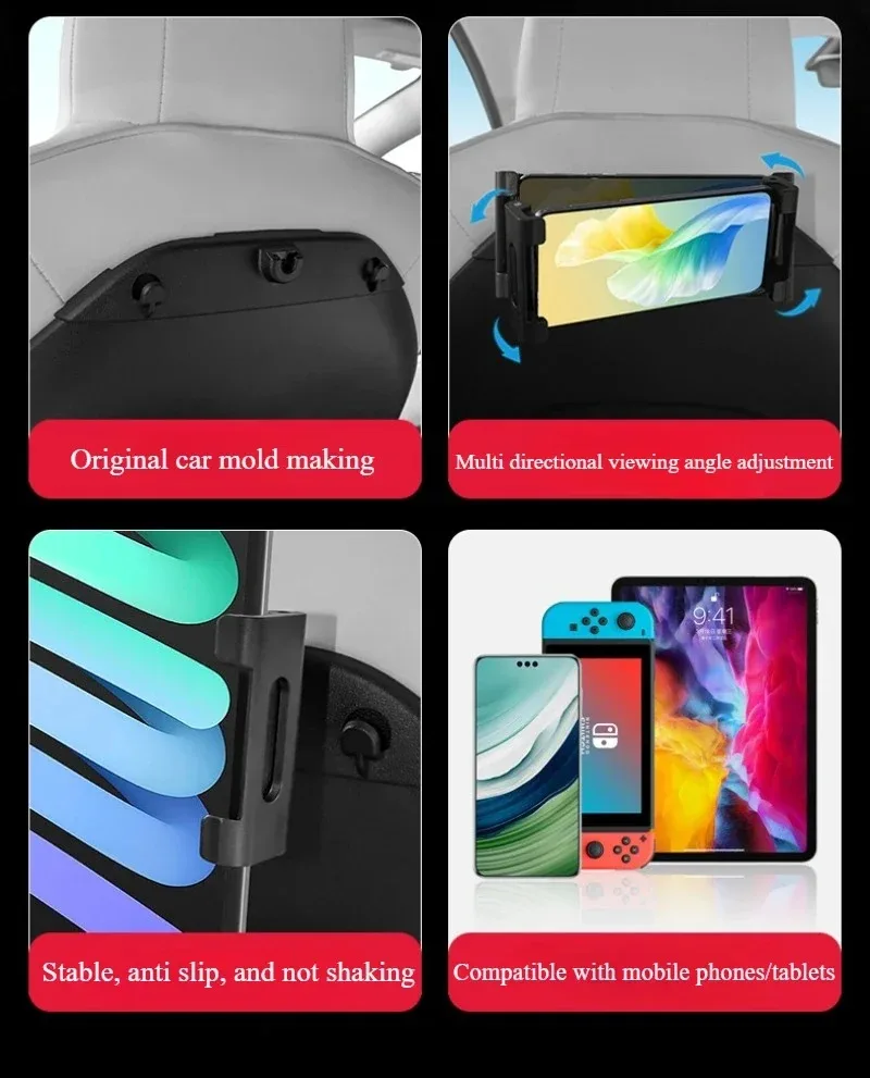 Für Tesla Model 3/Y/X/S/3+ Rücksitz-Rückenlehnenhalterung 360 Grad Drehbar Tablet- und Handyhalterung für Kopfstütze Auto-Zubehör 2026 – Detail 2