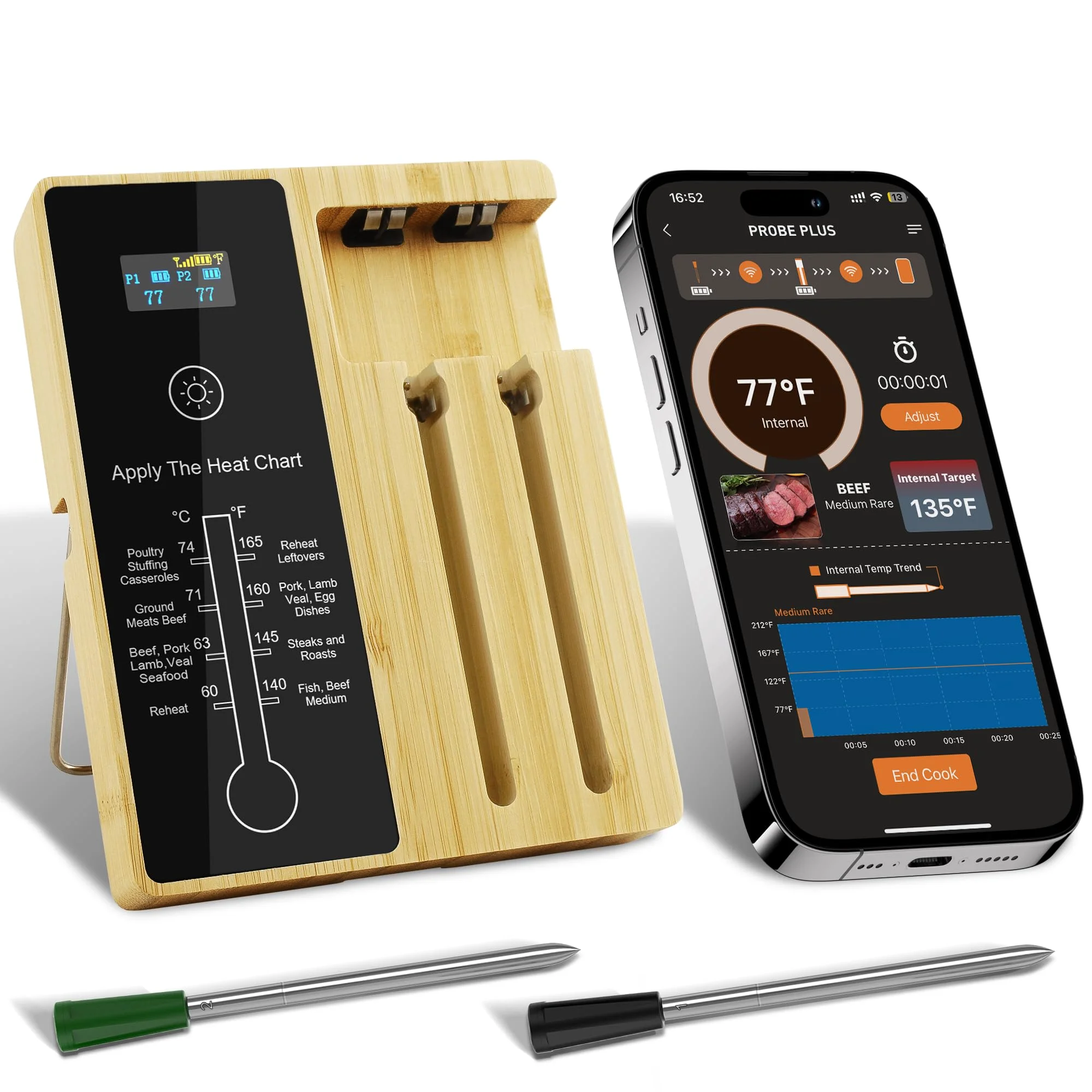 High Grade Newest Design Patent 2 Probes With Repeater Bbq Thermometer Meat Food Thermometer Smart APP WirelessThermometer