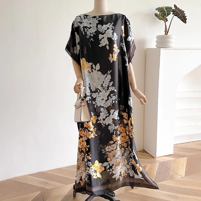 

Latest Fashio Printing Satin Design long Dress Oversized Famous Brand Loose Summertime Beach Sun protection Shawl For Lady/Women