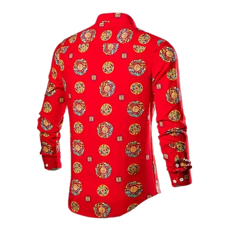 2025 New Men's Printed Long Sleeve Shirt, Single Breasted Lapel Shirt, Green, Black, White, Casual Shirt Asia Size M-6XL