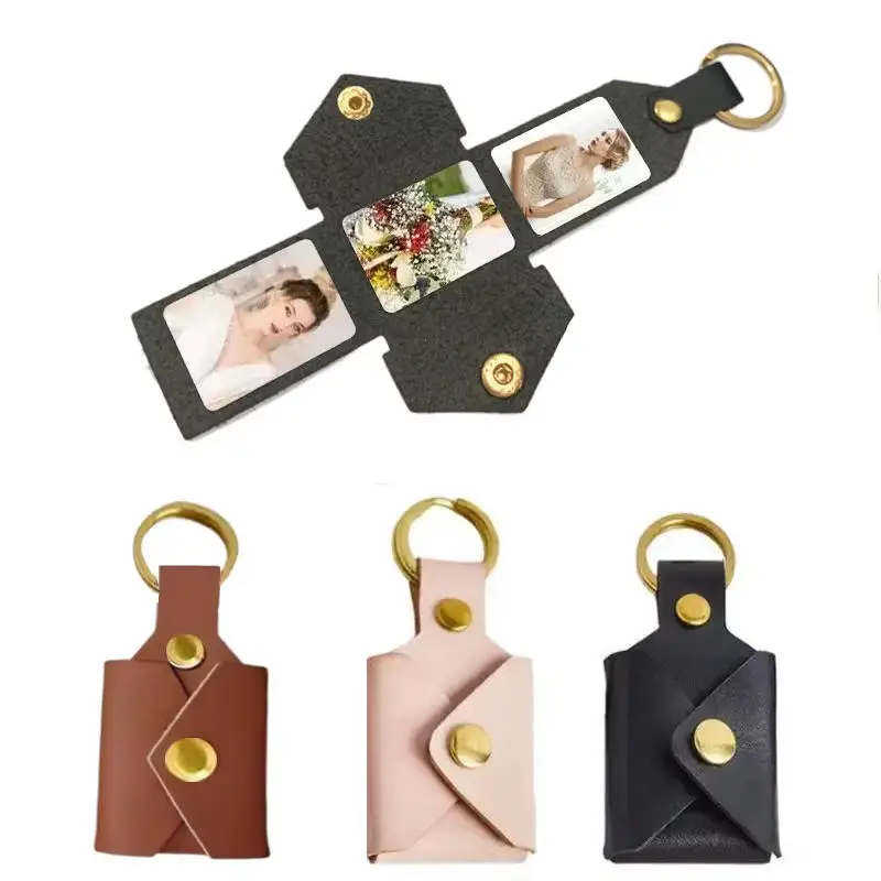 30sets Sublimation PU Leather Picture Frame Blank Keychain For Door Key Decor Diy Memorial Craft Gifts
