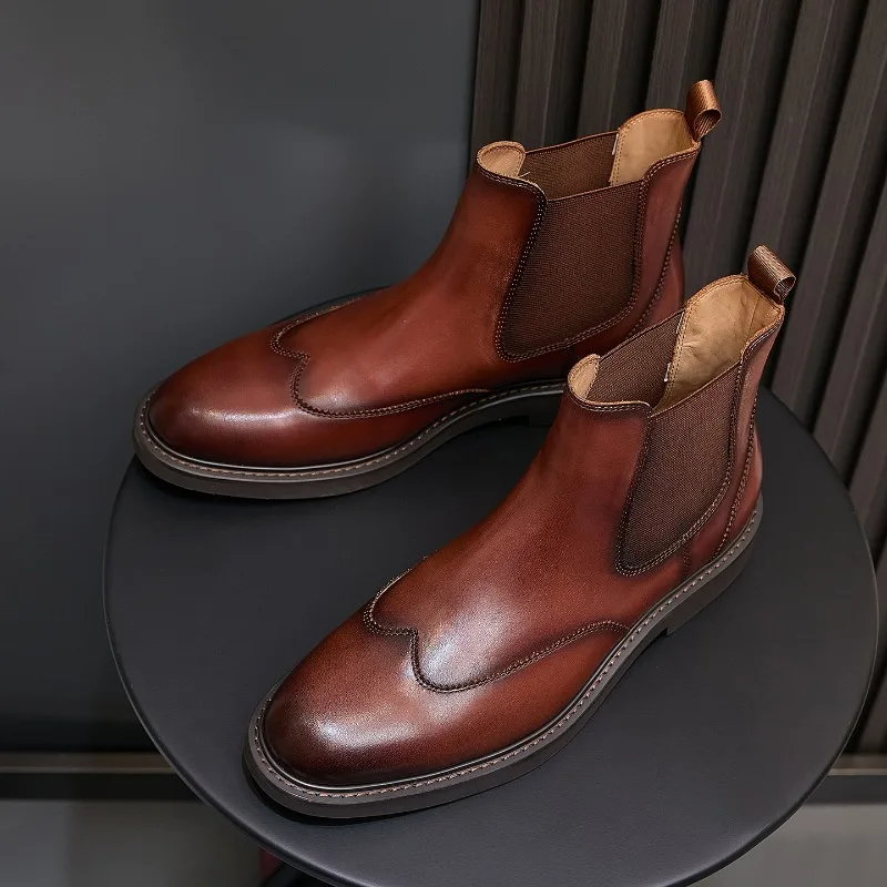 British Style Mens Chelsea Boots Luxury Handmade 2026 Autumn Genuine Leather Elegant Wedding Social Party Shoes Male Size 44