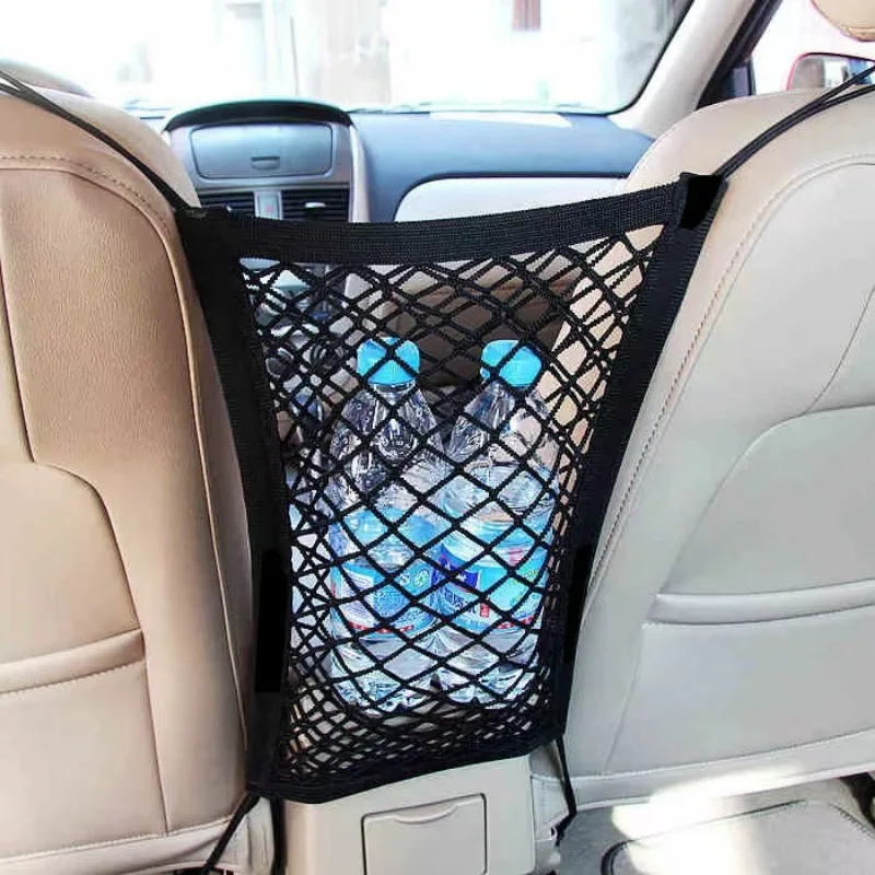 Car Storage Net Bag Between Seats Car Divider Pet Barrier Stretchable Elastic Mesh Bag Organizer Auto Accessories