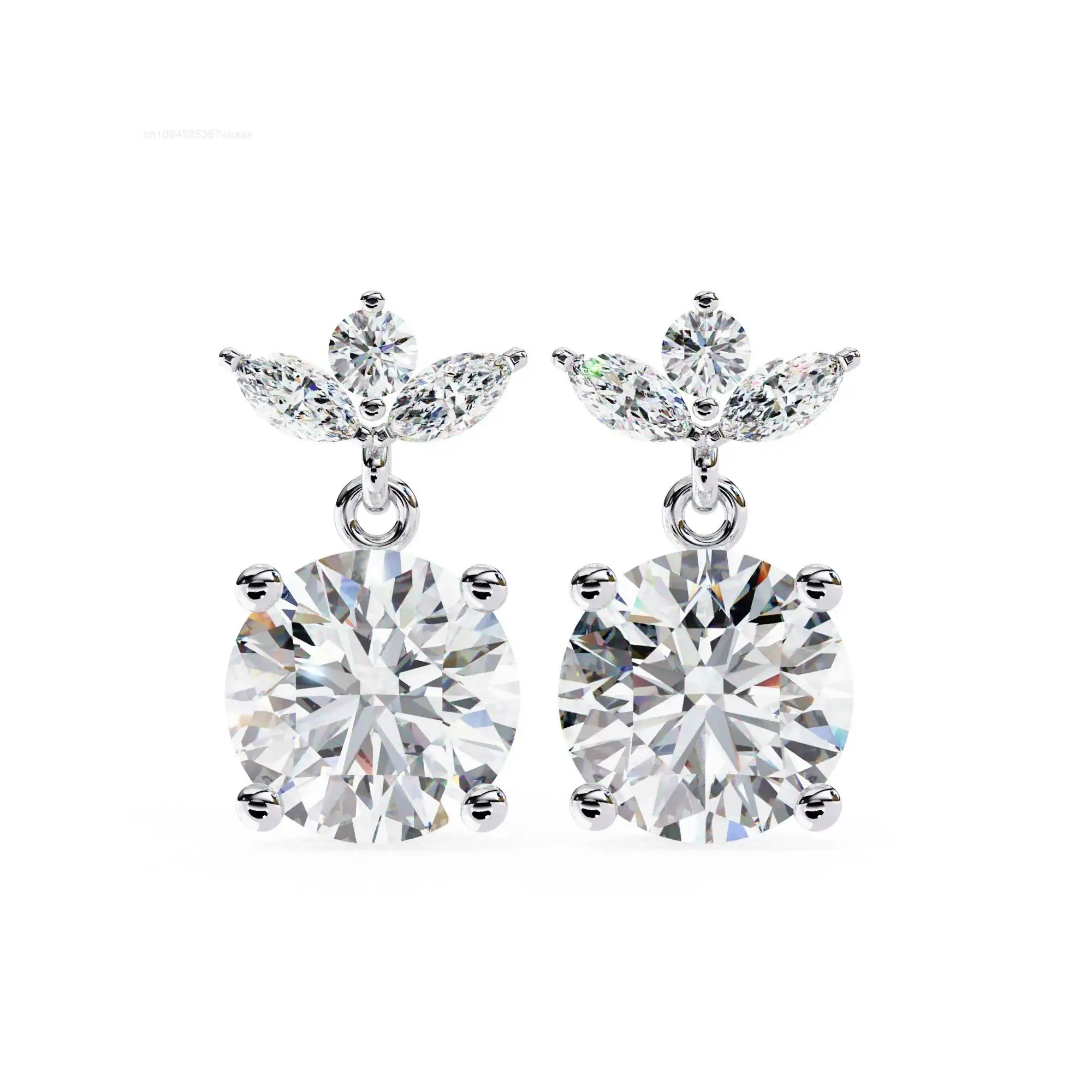 6.3mm Round Moissanite Drop Earring Marquise Cluster Moissanite Dangle Earring 3.2×1.6mm Marquise Moissanite Earrings 14K Gold