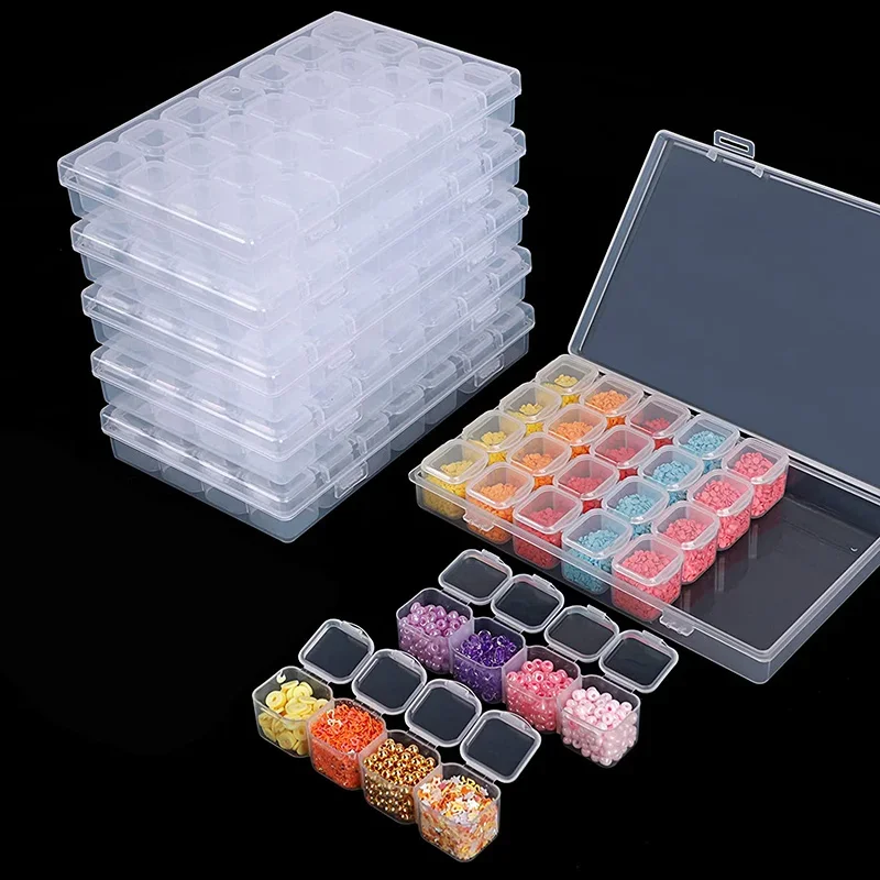 28 Slots Diamond Painting Storage Containers Adjustable Dividers Plastic Embroidery Storage Box Diy Craft Nail Jewelry Storage