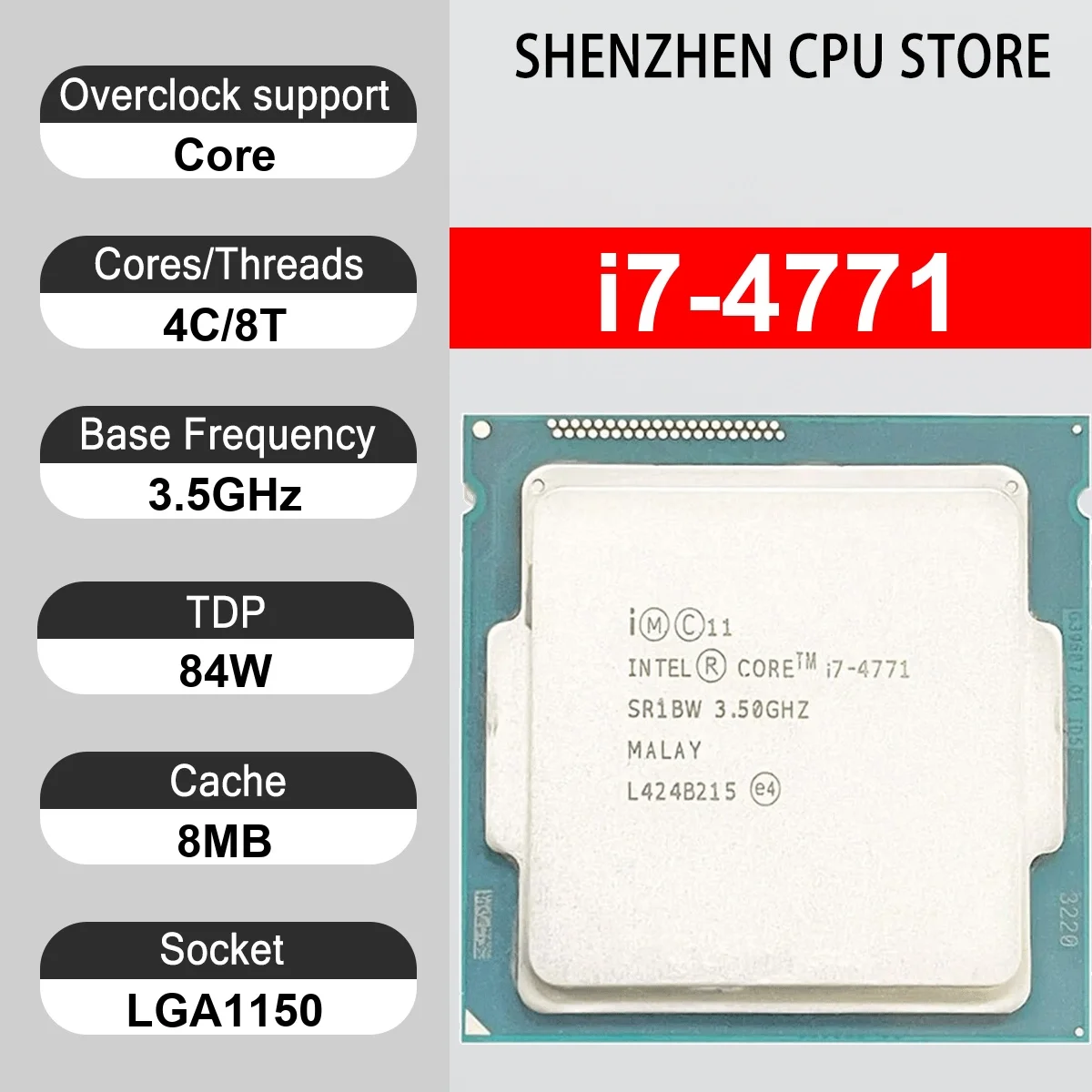 Intel Core i7-4771 4 Core 8 Thread 3.5GHz 84W 8MB Cache 22nm LGA1150 SR1BW DDR3 1333/1600 Mhz Haswell HD Graphics 4600