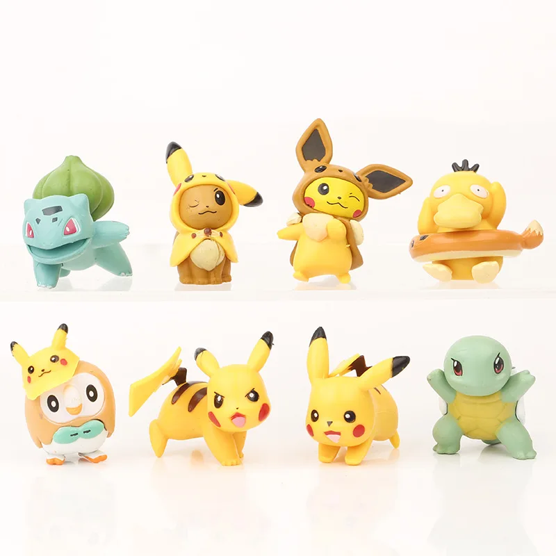 8 Pcs/Set Mini 2-4cm Pokemon Dolls Figure Little Elf Pet Pikachu Bulbasaur Squirtle Figurine Anime Cake Decoration Ornaments