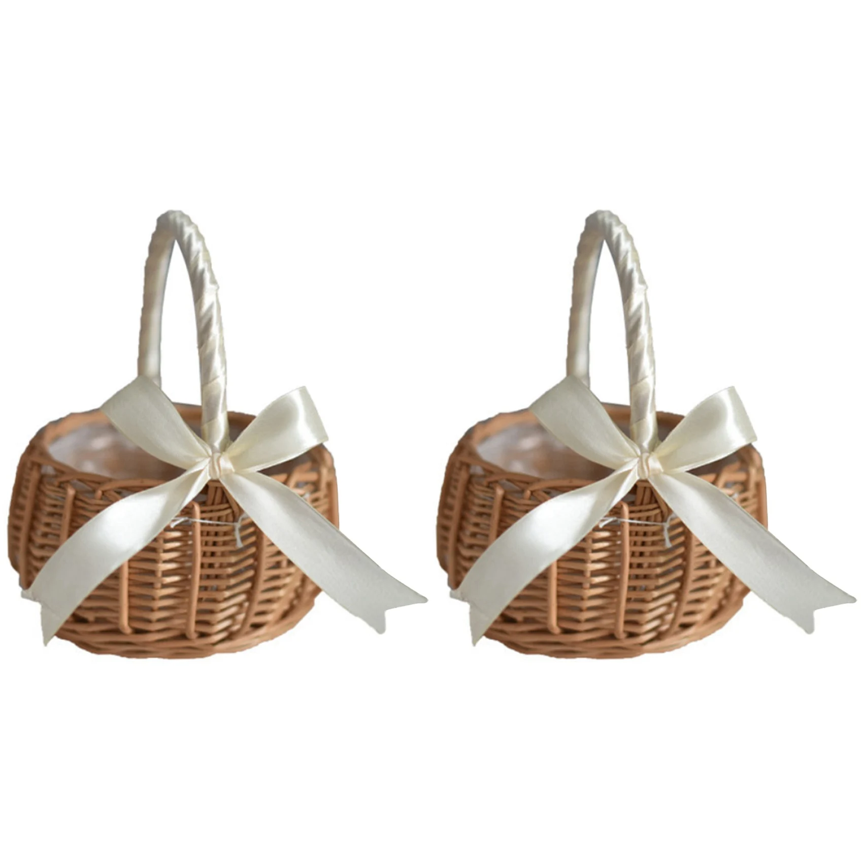 

AS94-3X Woven Flower Basket Rattan Storage Basket Flower Girl Hand Basket Handmade Flower Basket With Bow, L