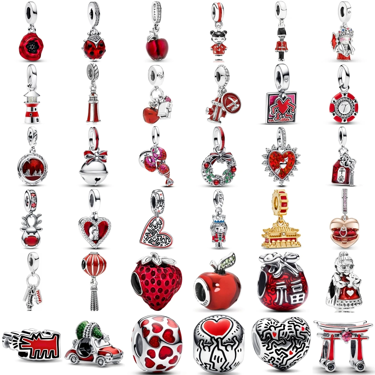 

925 Silver Exquisite Red Series Strawberry Apple Lighthouse Charm Pendant Suitable For Original Bracelet DIY Fashion Jewelry