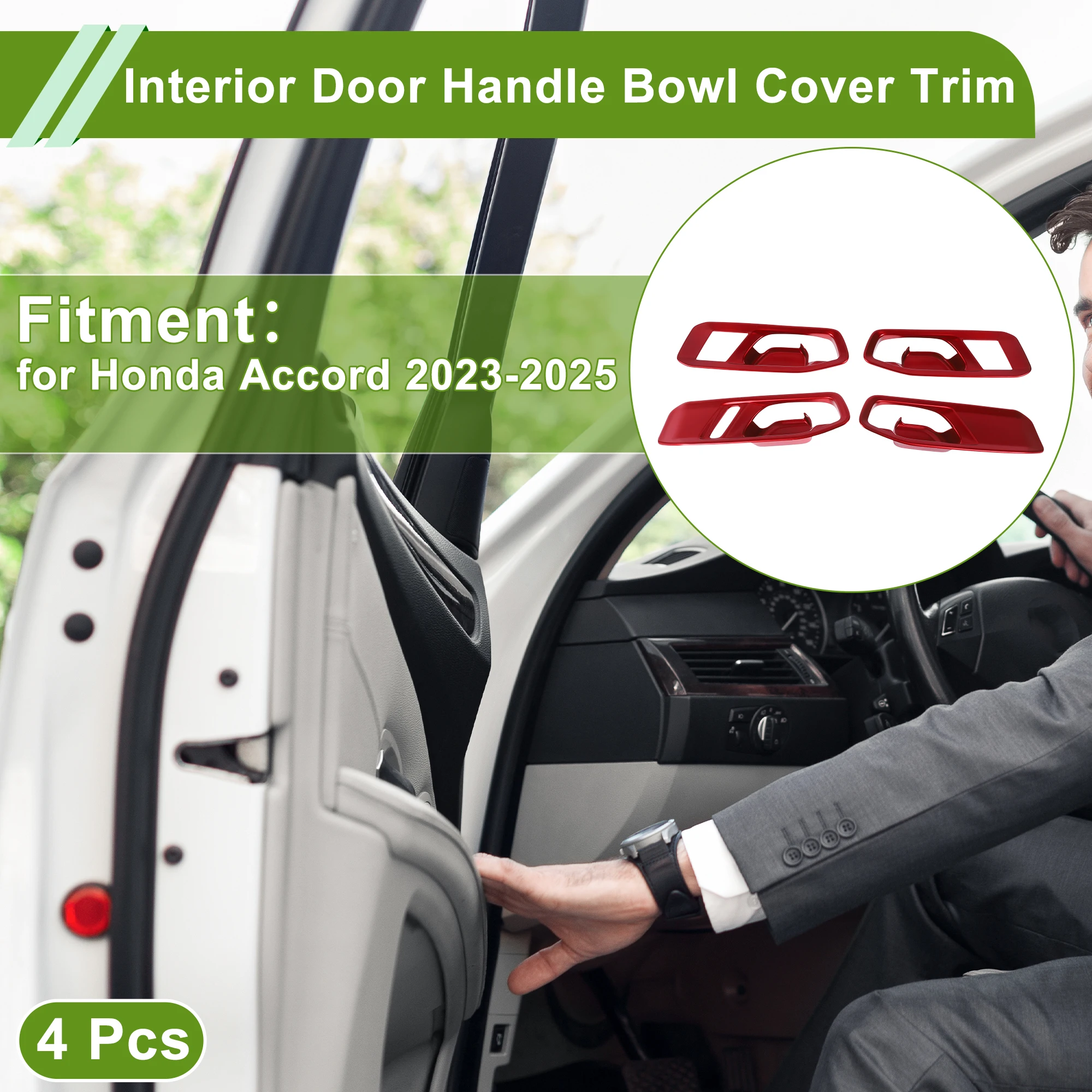 

UXCELL Interior Door Handle Bowl Cover Trim for Honda Accord 2023-2025 Red ABS 4 Pcs