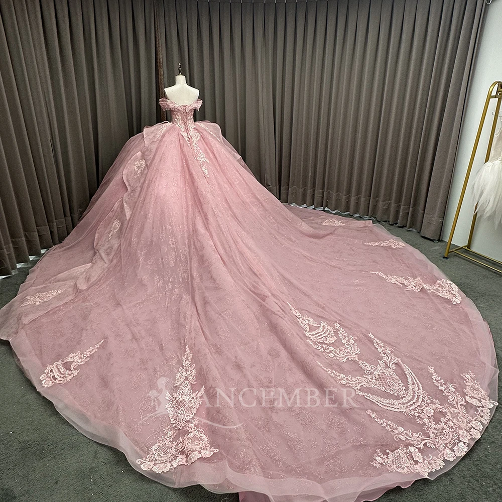 Robe De bal personnalisée rose Quinceanera robes dentelle gland épaules dénudées à lacets dos perlé doux 16 anniversaire robes De 15 ans