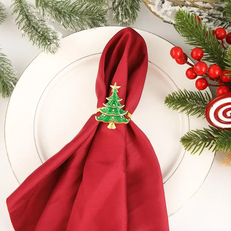 Christmas Napkin Rings Xmas Tree Ornaments Christmas Home Kitchen Dinner Table Decoration New Year Party Supplies-New