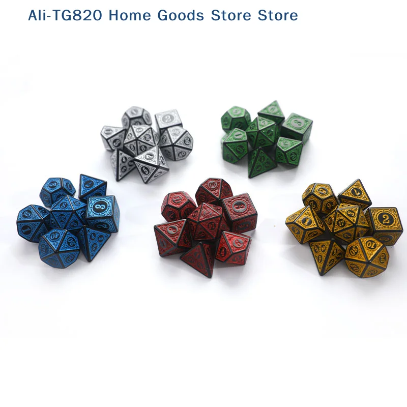 

[TG820]Polyhedral 7-Die Carved Pattern Dice Set D4 D6 D8 D10 D% D12 D20 For Game