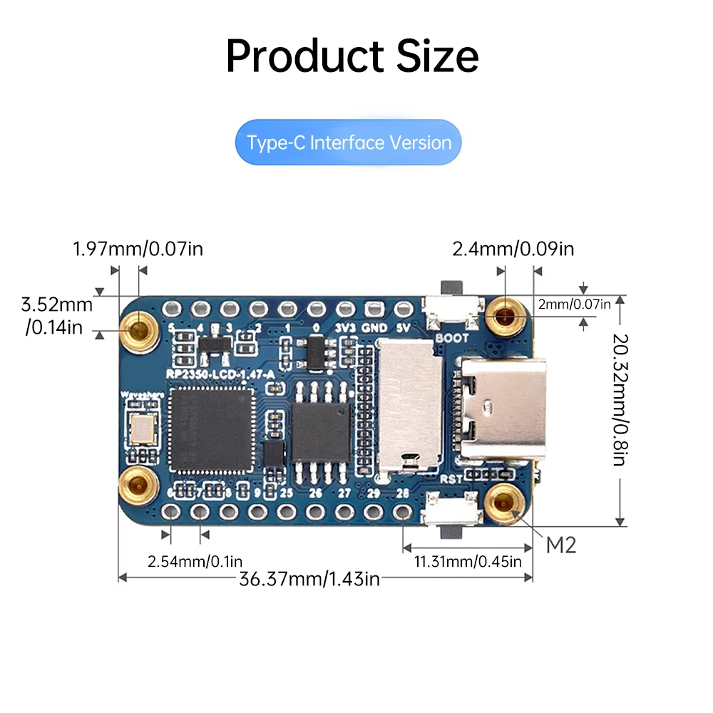 RP2350 1.47-inch LCD Development Board 262K Color Lcd Screen Development Board 172 × 320 Resolution Dual Core