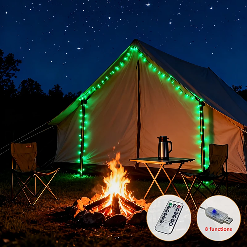 1pc 5m 10m 15m Remote Control Green Light USB Plug-in Firework Atmosphere String Lights, Garden Lawn Lighting Strip, Holiday Hom