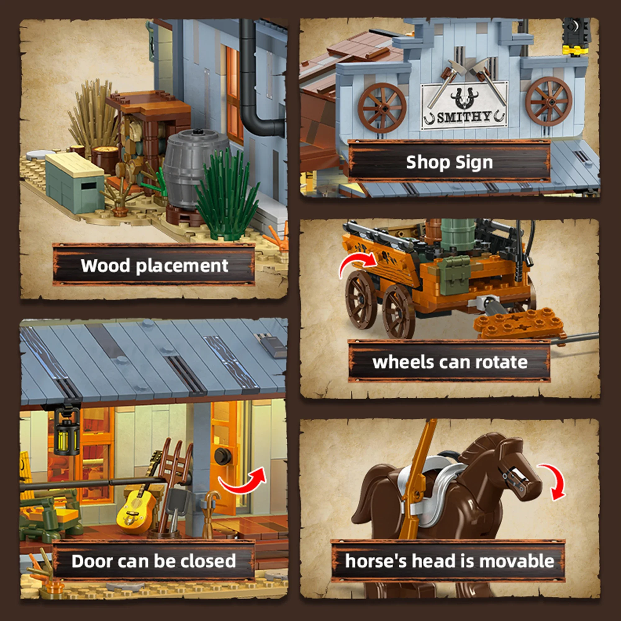 2718 قطعة متجر الحداد الغربي القديم اللبنات النقل المناظر الطبيعية المعمارية الغربية الطوب لعب للأطفال الكبار الهدايا #4