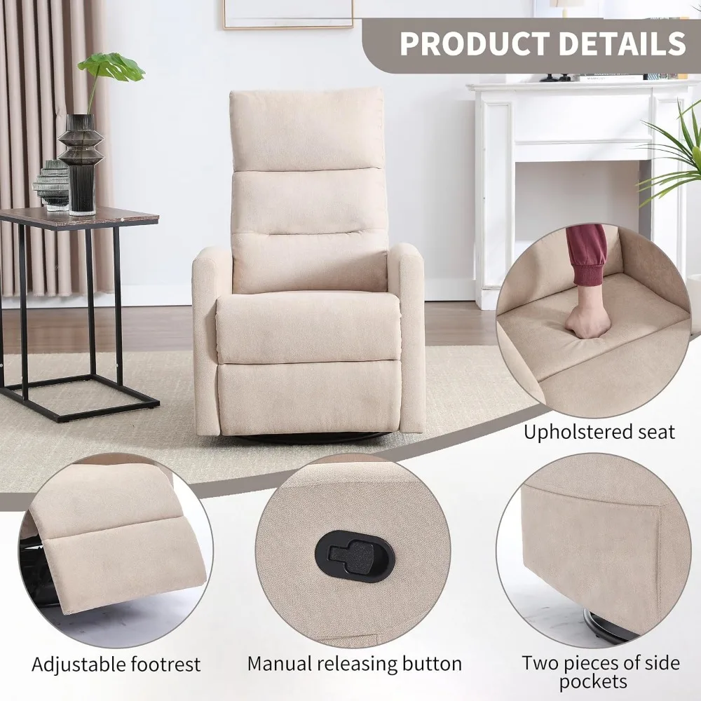 360 °   كرسي هزاز دوار للحضانة، كرسي طائرة شراعية يدوية كرسي التمريض مع جيوب جانبية، طائرة شراعية من البوليستر لغرفة المعيشة، He