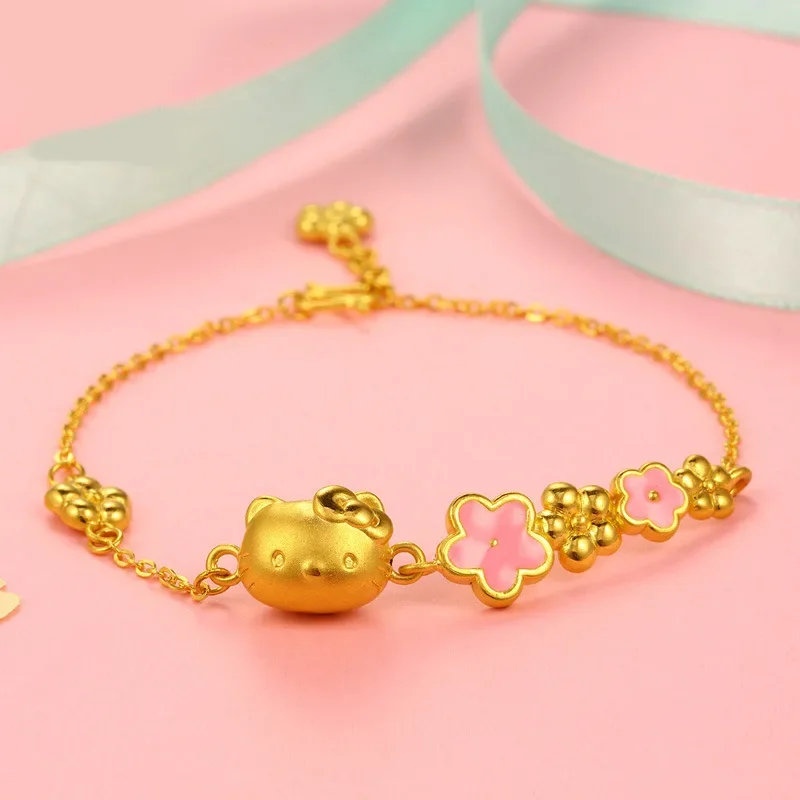 

Sanrio Hello Kitty Bracelet Kawaii Anime Gold-plated Jewelry Girl Fashion Jewelry Holiday Gift.