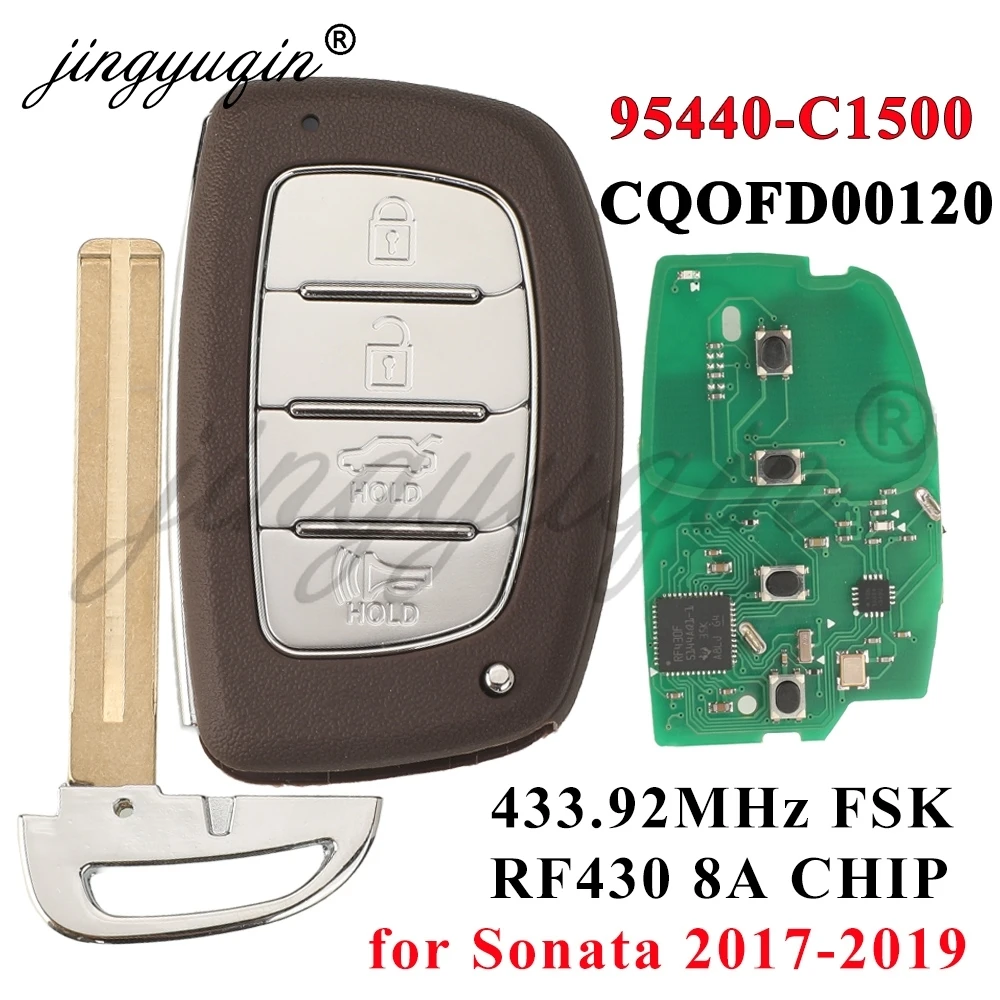 jingyuqin 95440-C1500 95440-C1500NNA 95440-C2500 for Hyundai Sonata 2018 2019 Smart Remote Car Key FOB 4BTN 433MHz 8A Chip