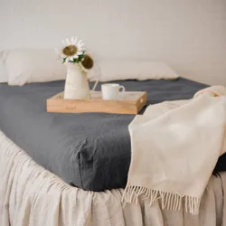 Pure Linen Fitted Sheet with Elastic Band, Non Slip Adjustable Mattress Covers for Single, Double, King, Queen Bed 140/150/160