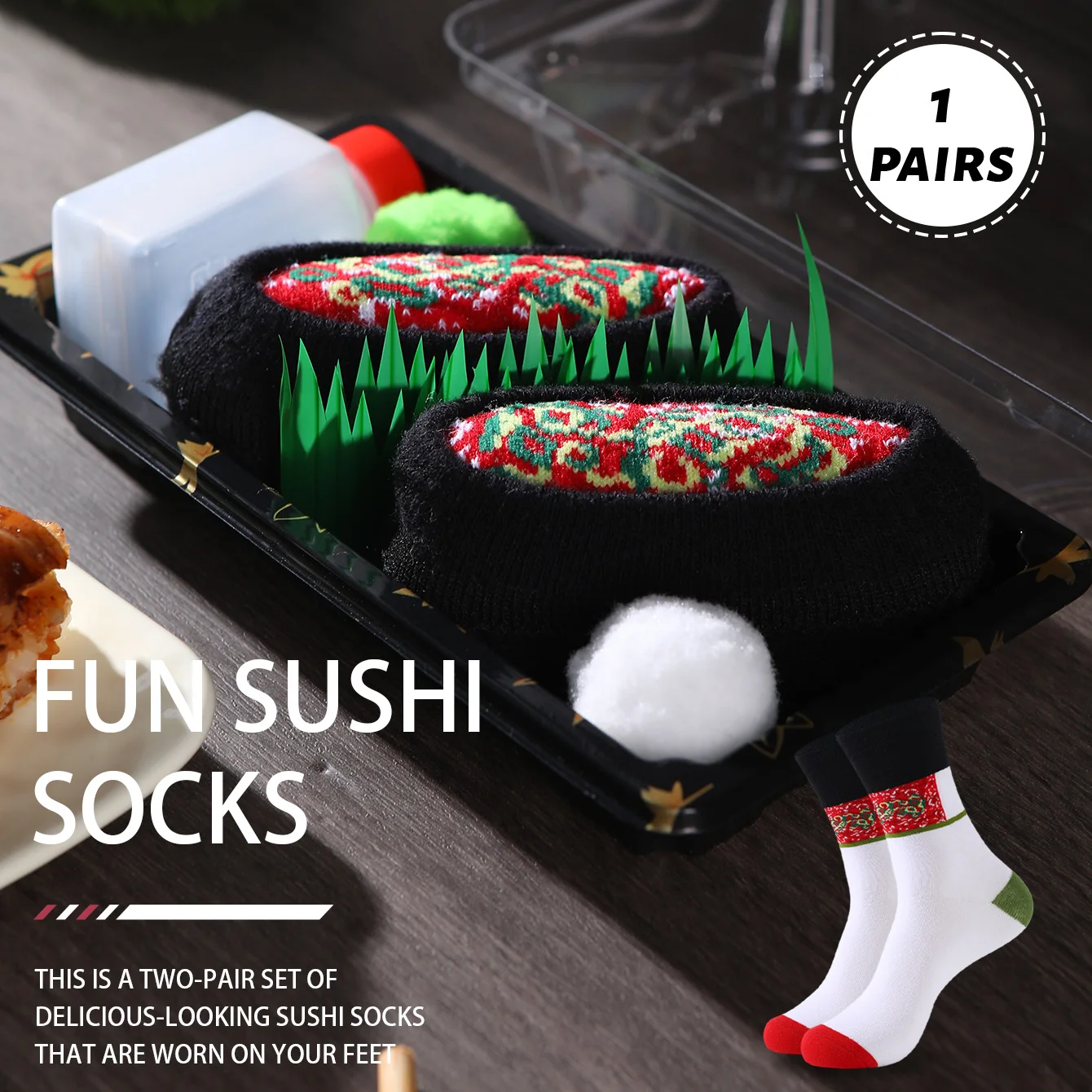 1 pair of unisex mid-calf socks in a novelty and interesting salmon gift box, creative socks with a fashionable and trendy style, comfortable and breathable, suitable for parties, casual wear, Valentine's Day, Halloween, birthdays, Christmas, New Year, Thanksgiving, autumn and winter, all-season styles, creative gift box