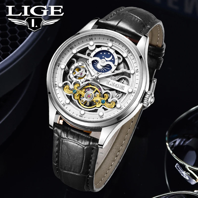 

LIGE 2026, роскошные автоматические мужские часы, модные деловые механические часы, мужские водонепроницаемые светящиеся наручные часы Reloj Hombre