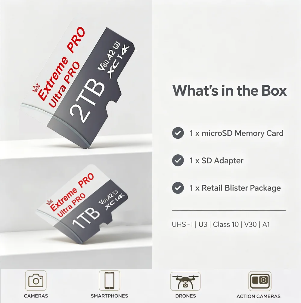 High-Speed  512GB  32GB Micro TF SD Card U1 Class 10 Compatible with 256GB 128GB 64GB for Action Cameras Drones PCs TF Card