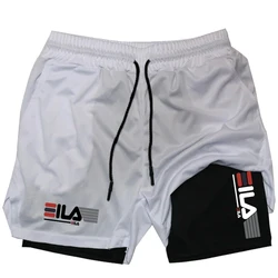 Shorts esportivos masculinos 2 em 1, shorts de corrida, academia, fitness, treinamento, corrida, roupas astronômicas