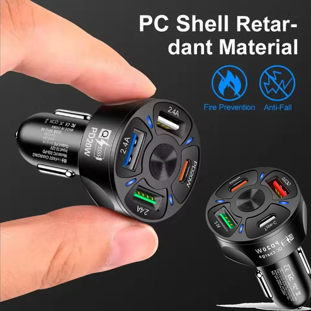 

One To Four Car Charger, Cigarette Lighter, Super Fast Charging Three USB+PD Interface, Fast Charging Car Charger Head