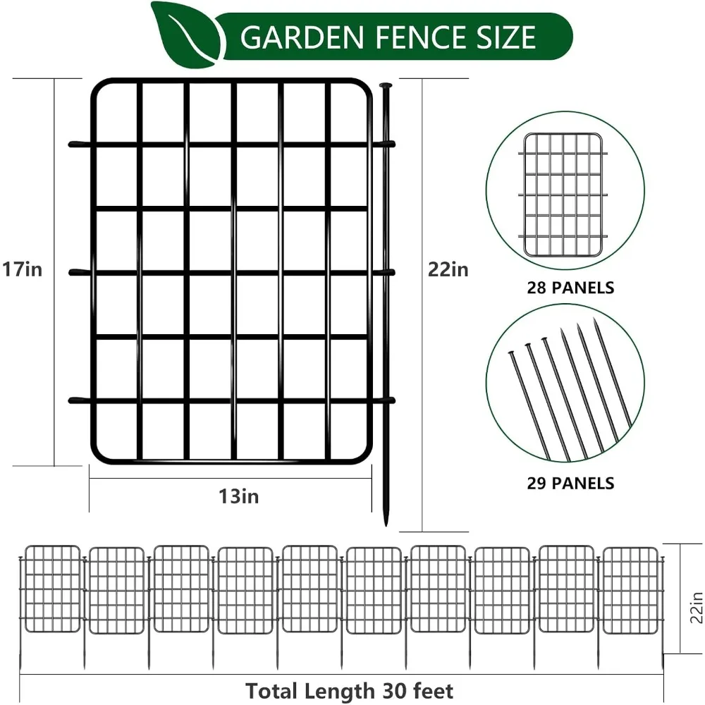 30ft x 17in No Dig Garden Fence, 28 Panels Rustproof Metal Border for Flower Bed, Yard, Pet Barrier view 2
