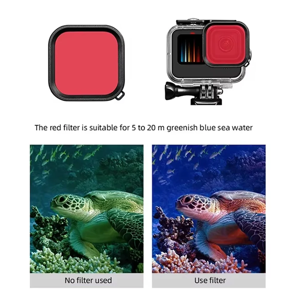 For GoPro Diving Filter Waterproof Case Three Color Filters Lens Protective Cover For GoPro Hero 12 11 10 9 GoPro Accessories