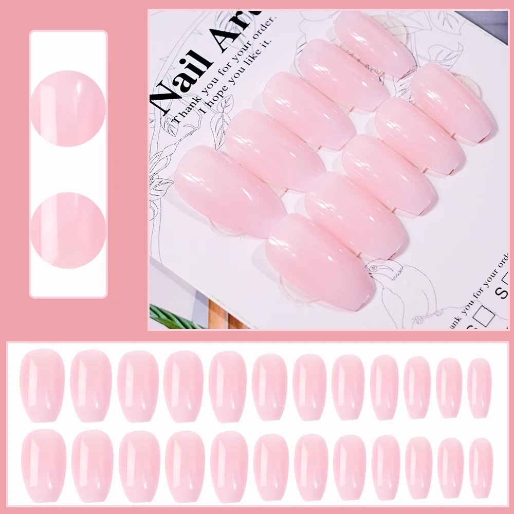 

24pcs Ice Transparent Nude Pink Press On Nails Full Cover Pink Detachable Ballet False Nail Woman Wearable Artificial Fake NailT