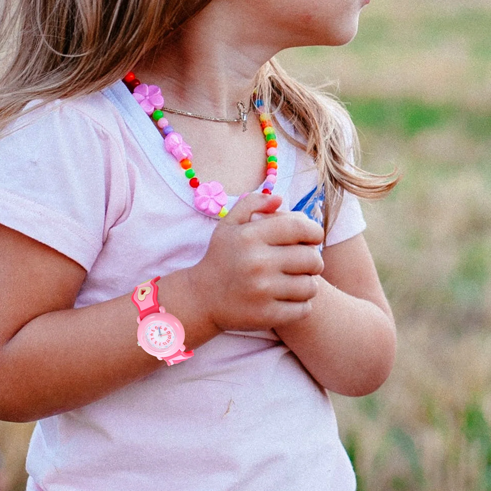 Silicone Watch Heart Pattern Lightweight Adjustable Cartoon Wristwatch Portable Birthday Gift Watch