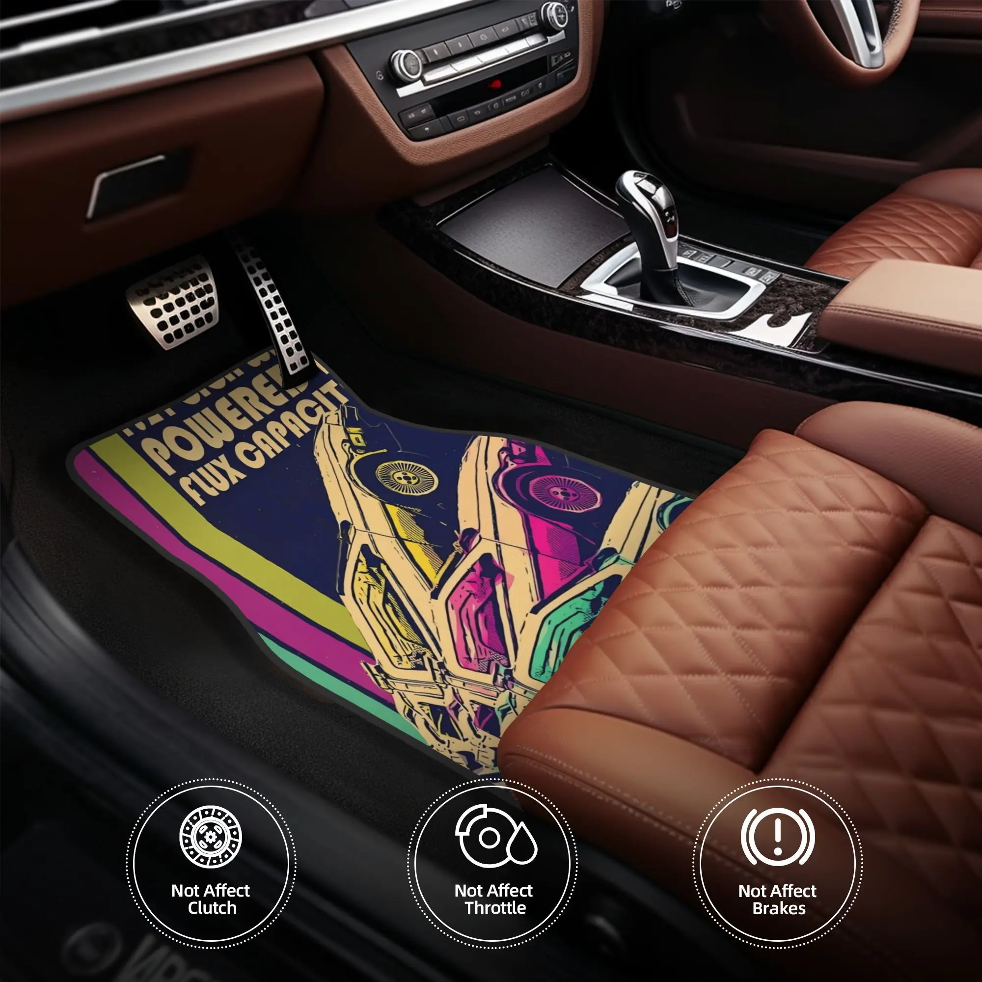 4pcs Back To The Future Retro Car Floor Mats, Durable Polyester Fiber, Universal Fit For Cars, Playful Design, Non-Slip, Ideal F