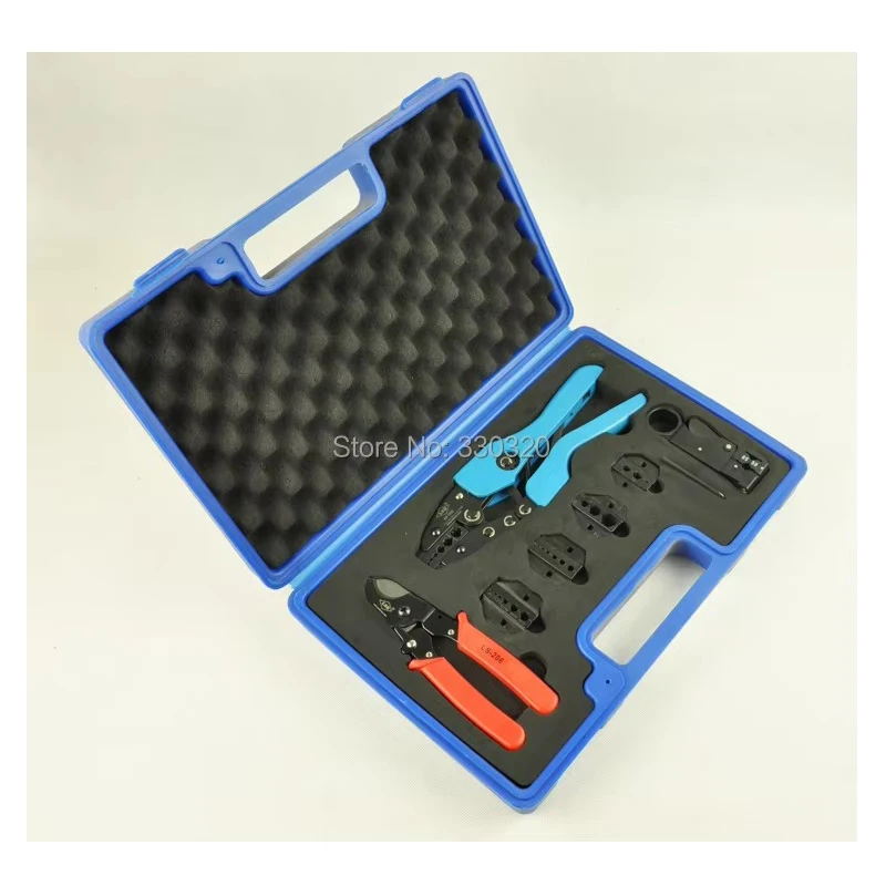 

Coaxial cable crimping tool set for BNC connector,TV cable RG55,58,59 with coaxial crimper,cutter,stripper,exchangeable dies