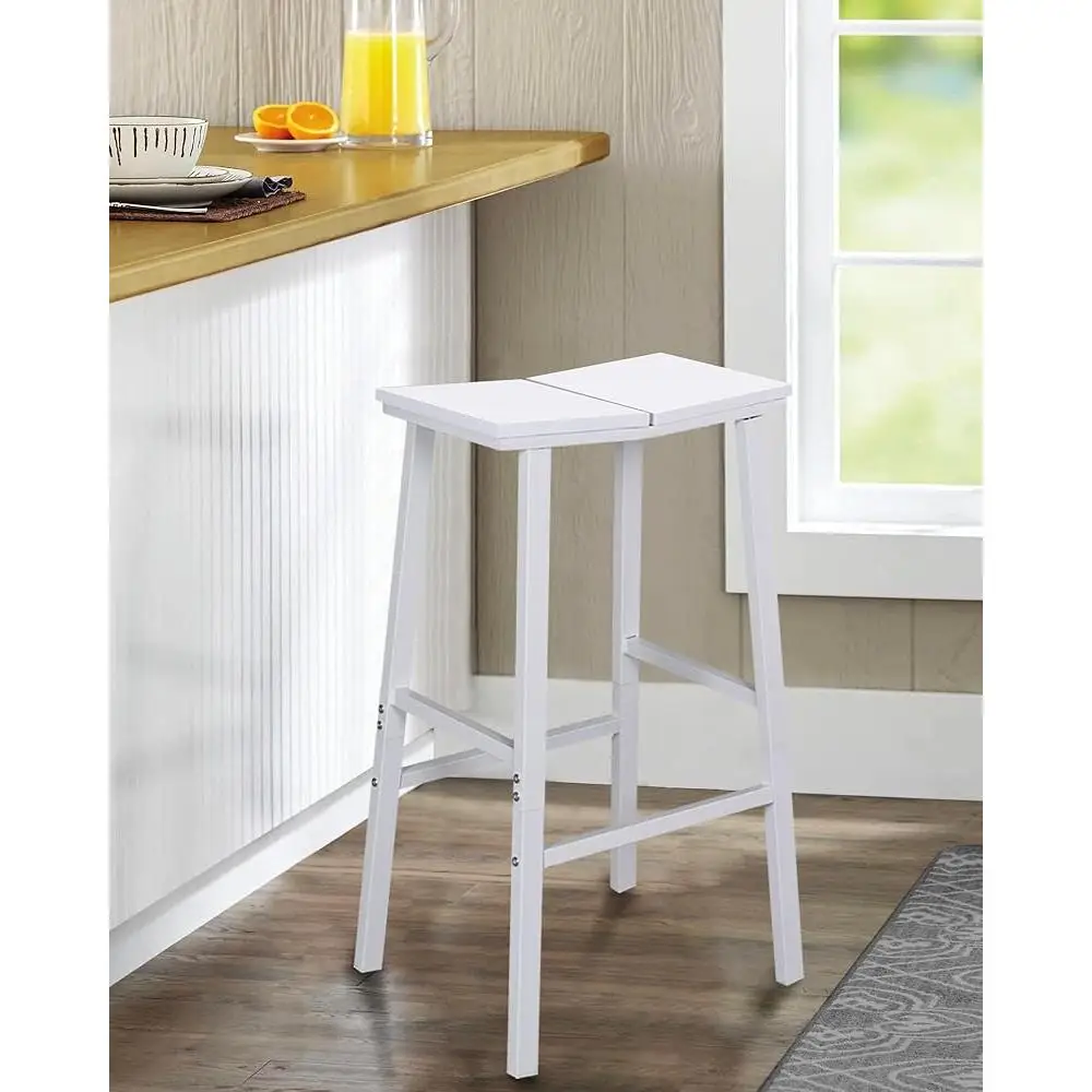 Saddle Bar Stool Set of 2 Backless Kitchen Counter Stools Ergonomic Footrest Bar Height Stools Stable Design Easy Clean Dining