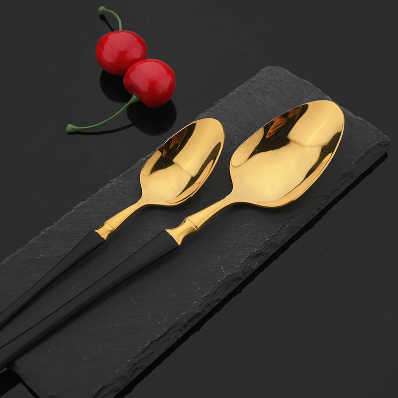 4Pcs Black Gold Cutlery Set Stainless Steel Flatware Western Knife Fork Spoon Silver Cutlery Kitchen Tableware Set Supplies