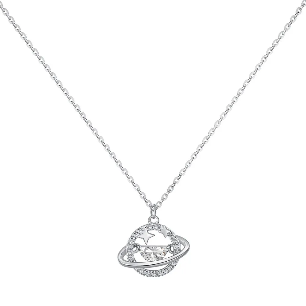 Versatile S925 Sterling Silver Necklace with High Quality Zircon Inlaid Small Saturn Ring Design Collar Chain