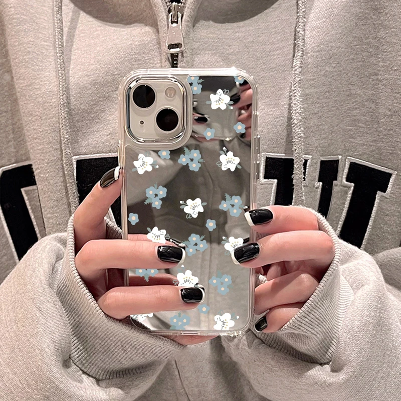 Für iPhone 11 Spiegel Handy hülle Blume bemalte Hülle für iPhone 15 14 12 11 13 Pro max x xr xs max Silikon stoß feste Abdeckung Capa