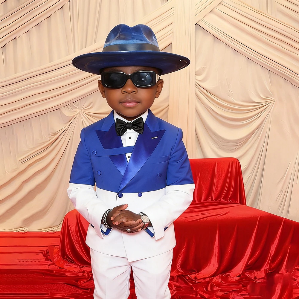 

Роскошные костюмы для мальчиков, одежда на заказ, двубортный пик с лацканами, облегающий комплект из двух предметов, куртка, брюки, официальная фестивальная детская одежда