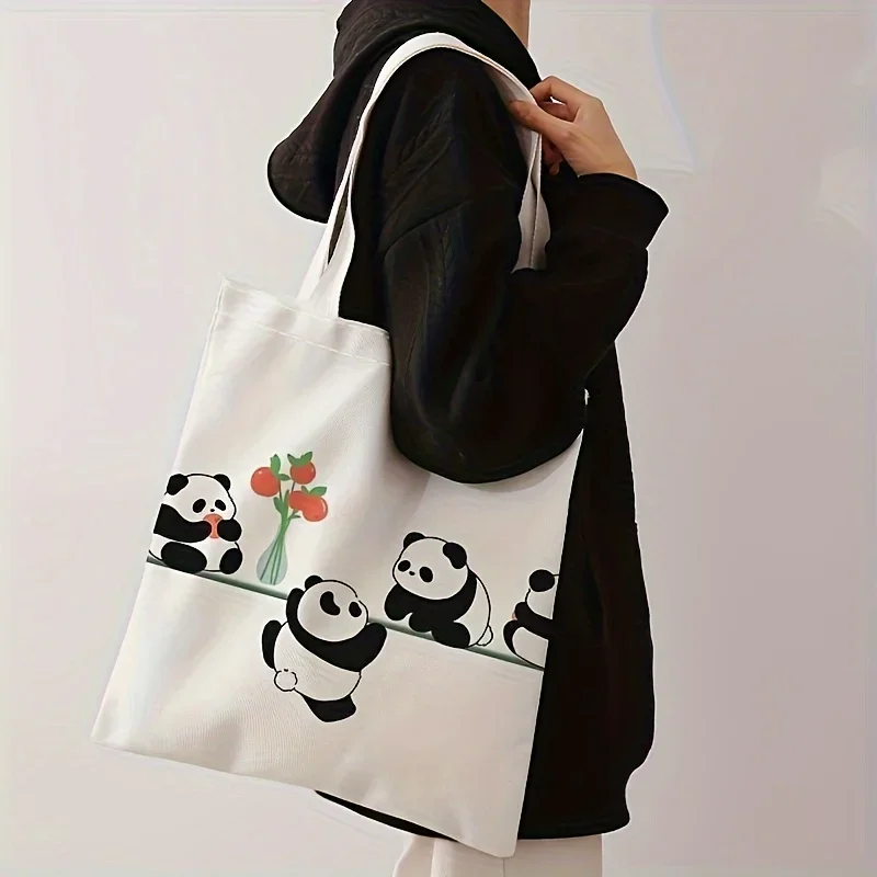 Shopping Bags Canvas Printing Cute Cartoon Panda Pattern Printed Casual Tote Bag Reusable Fashion Backpack Multifunctional