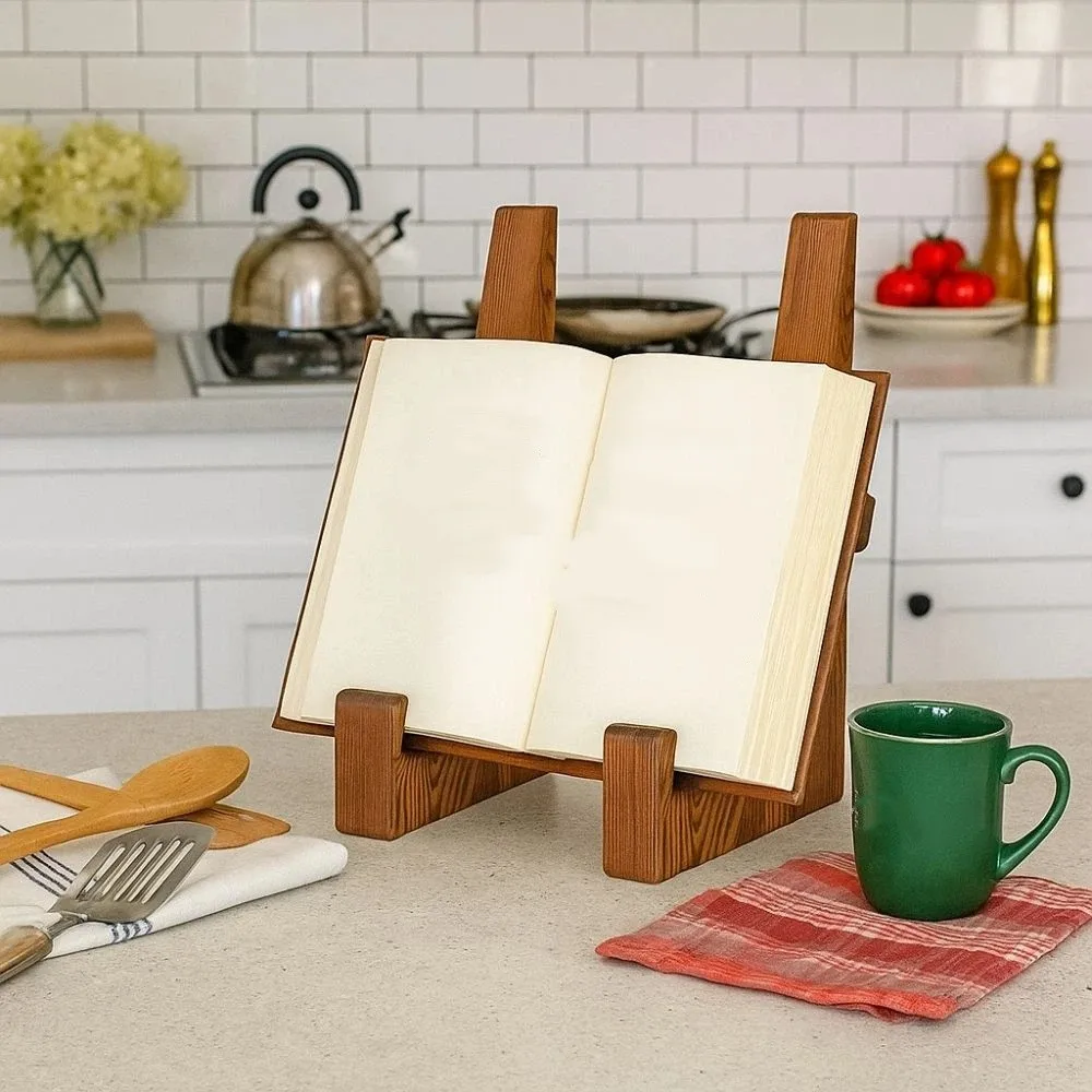 Book Stand Vintage Wooden Cookbook Holder Multifunctional Decorative Recipe Stand Handmade Practical Table Easel Kitchen Counter