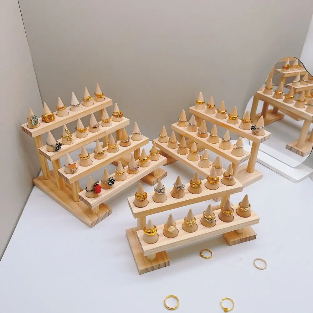 

Multi-layer Cone Ring Display Stand Modern Bracelets Necklace Wood Rings Display Holder Organizer Space Saving